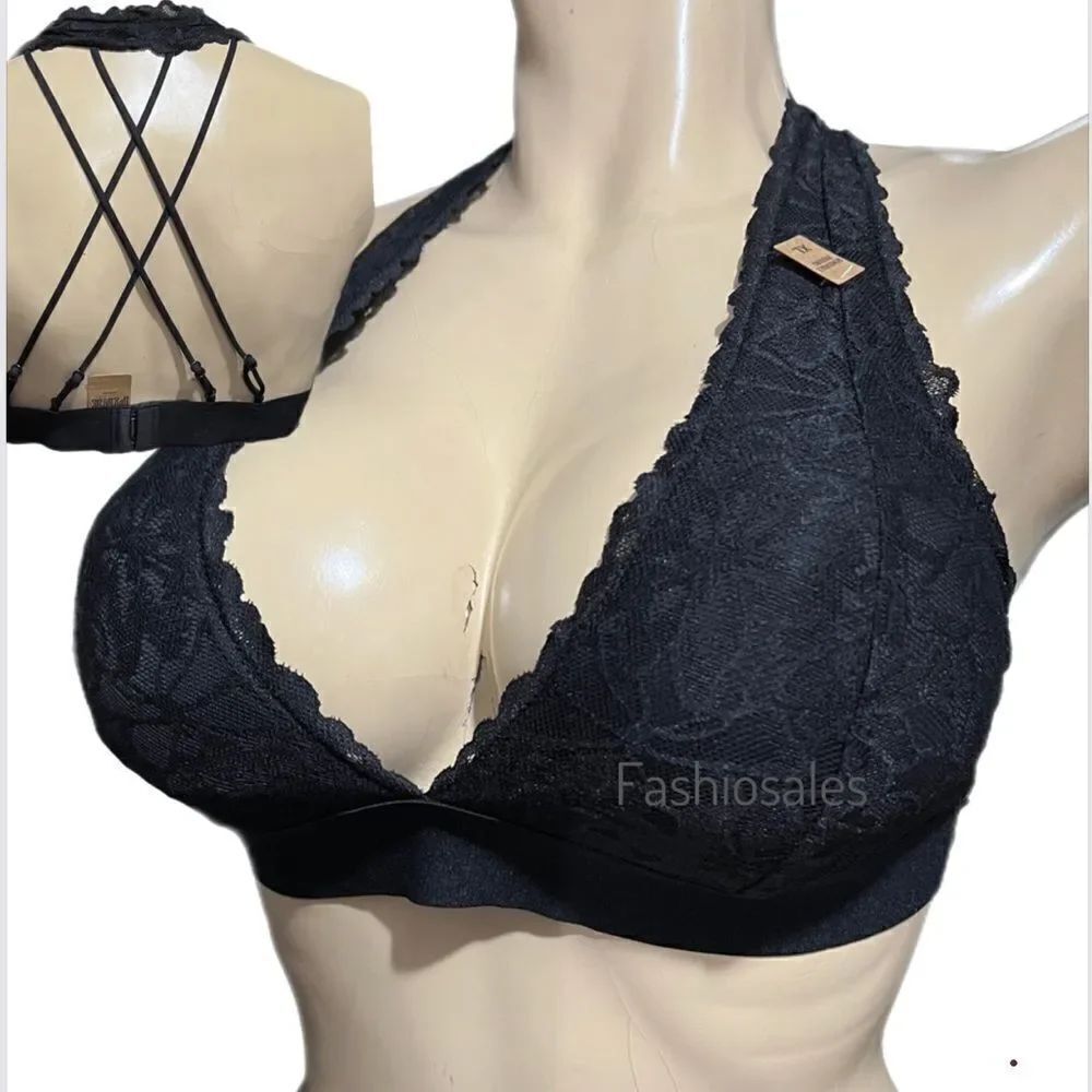 Victoria’s Secret Pink Lightly Lined - Padded Strappy Lace bralette bra Black
